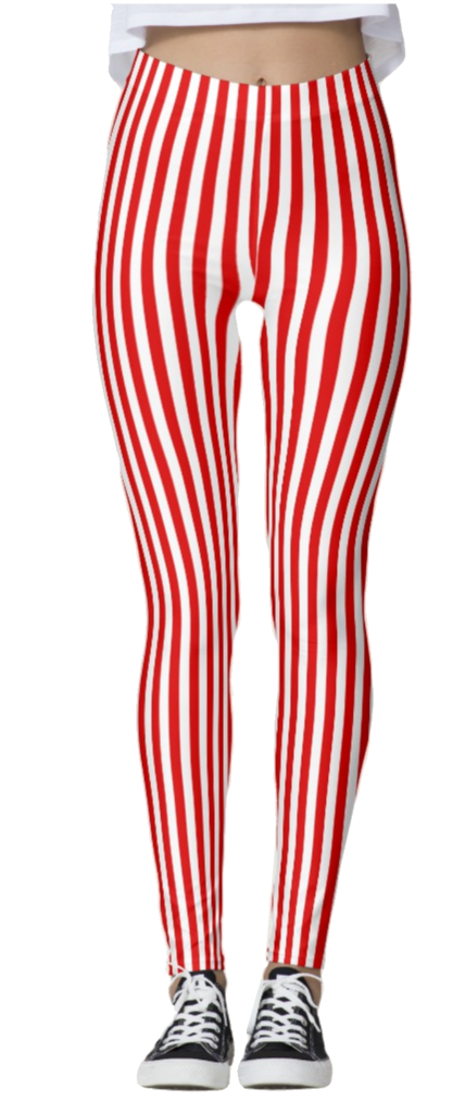 Womens Leggings Red And White Vertical Striped Leggings Red And