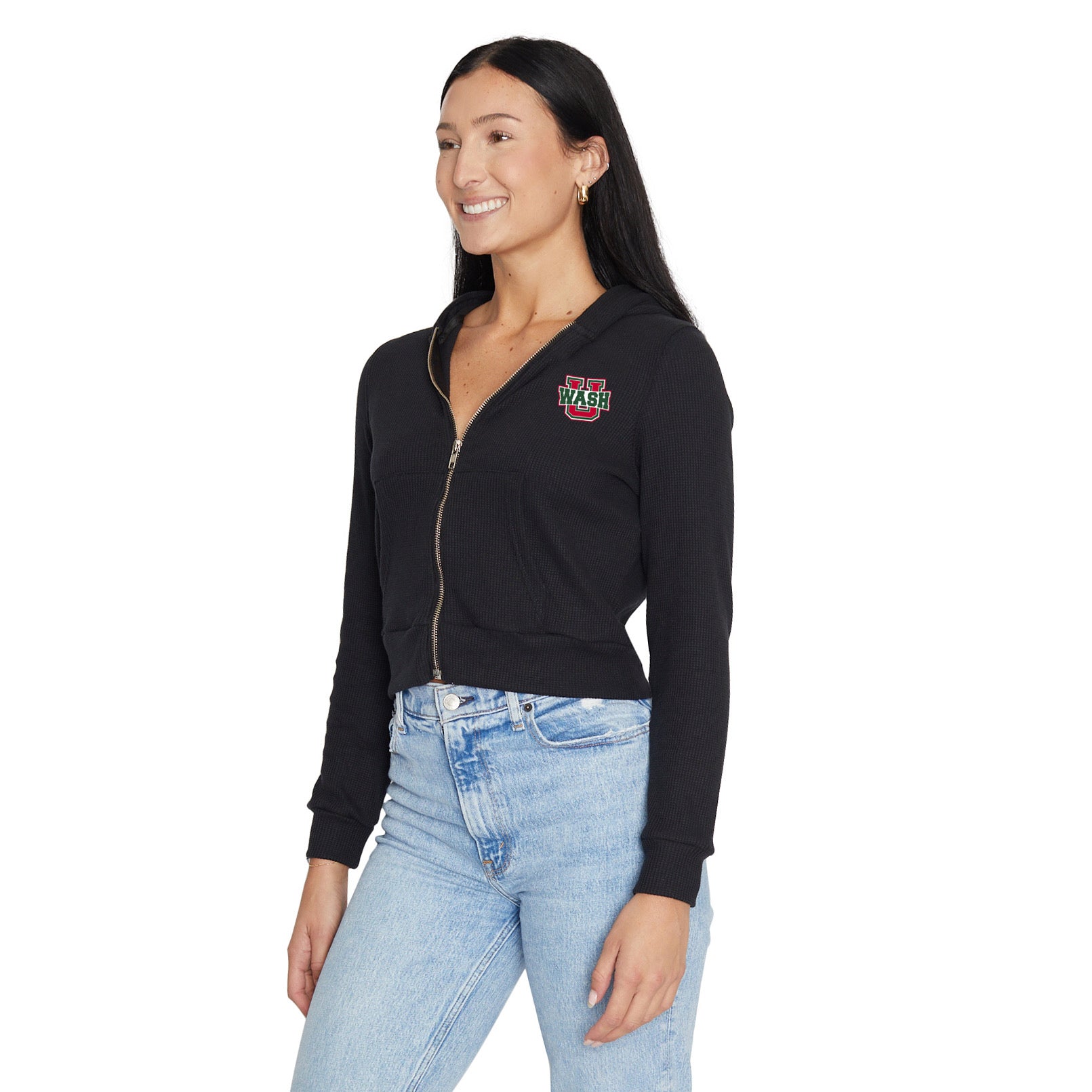 WashU Waffle Knit Zip Up Hoodie