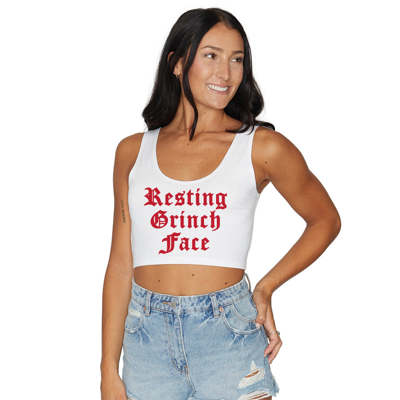 Old English Resting Grinch Face Crop Top
