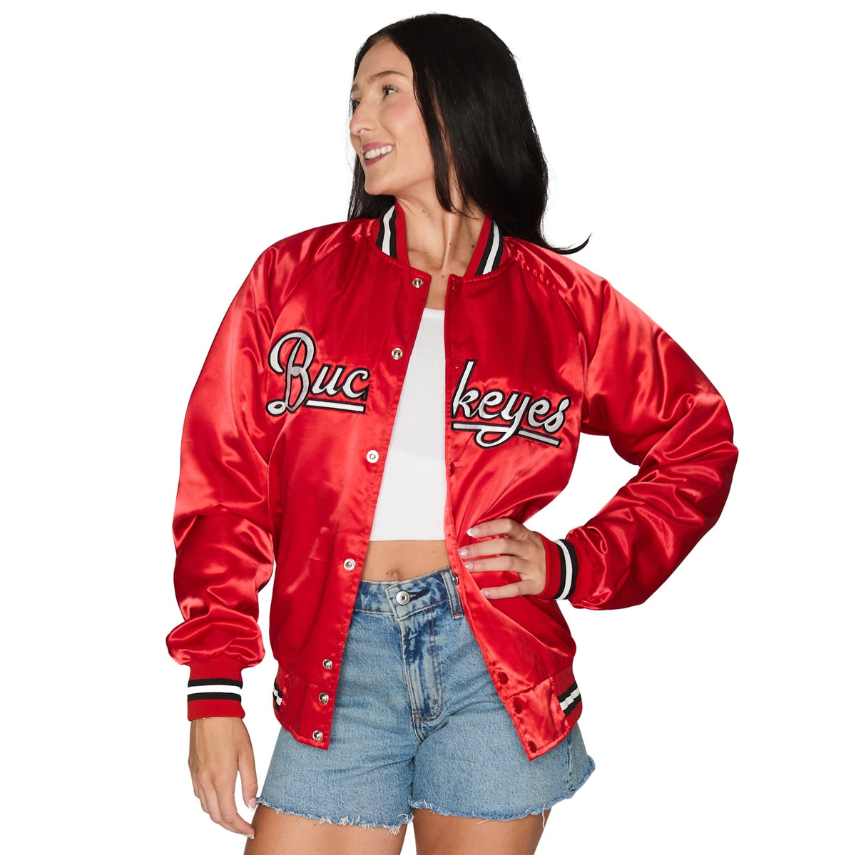Ohio State OSU Buckeyes Satin Letterman Bomber Jacket – lojobands