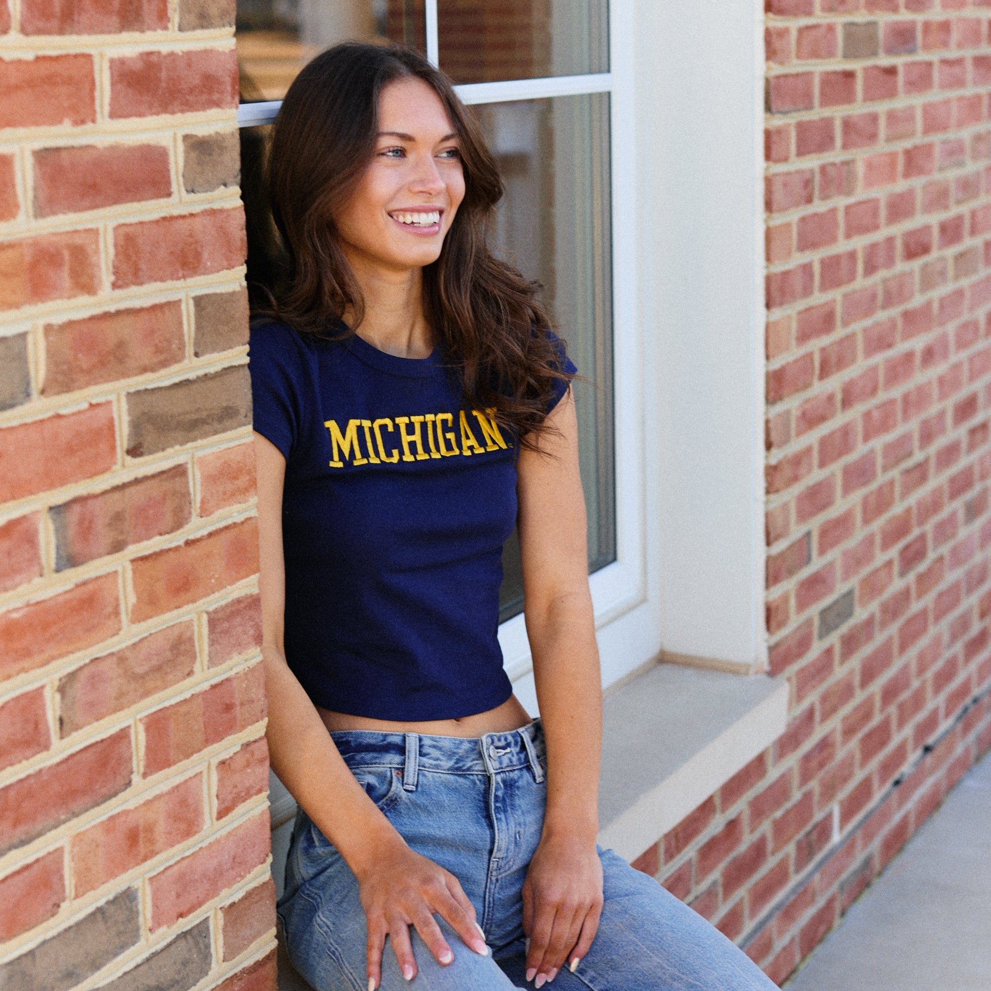 University of Michigan Navy Embroidered Baby Tee – lojobands