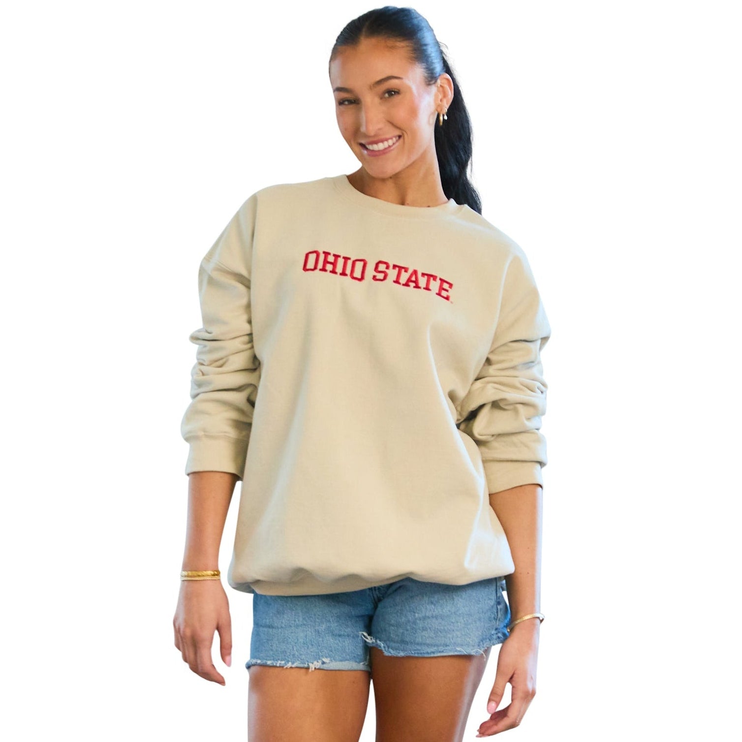 Ohio State Embroidered Taupe Crewneck