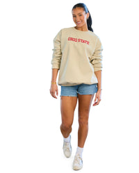 Ohio State Embroidered Taupe Crewneck