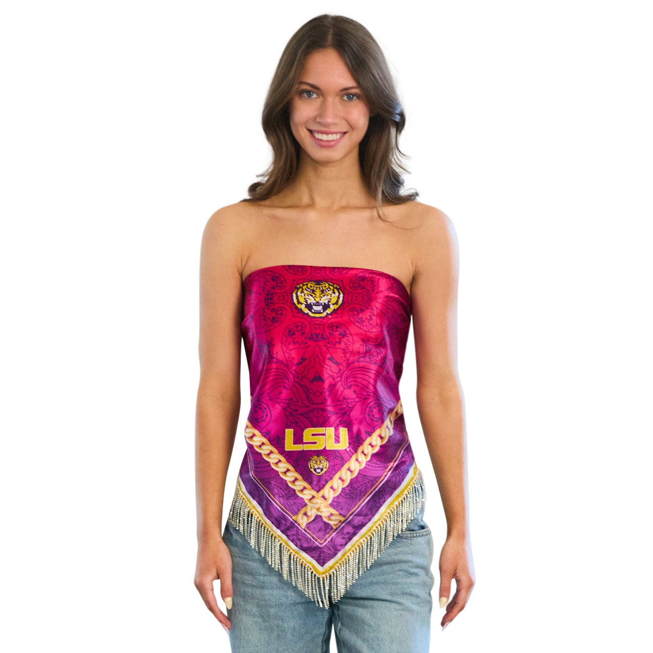 LSU Rhinestone Bandana Top