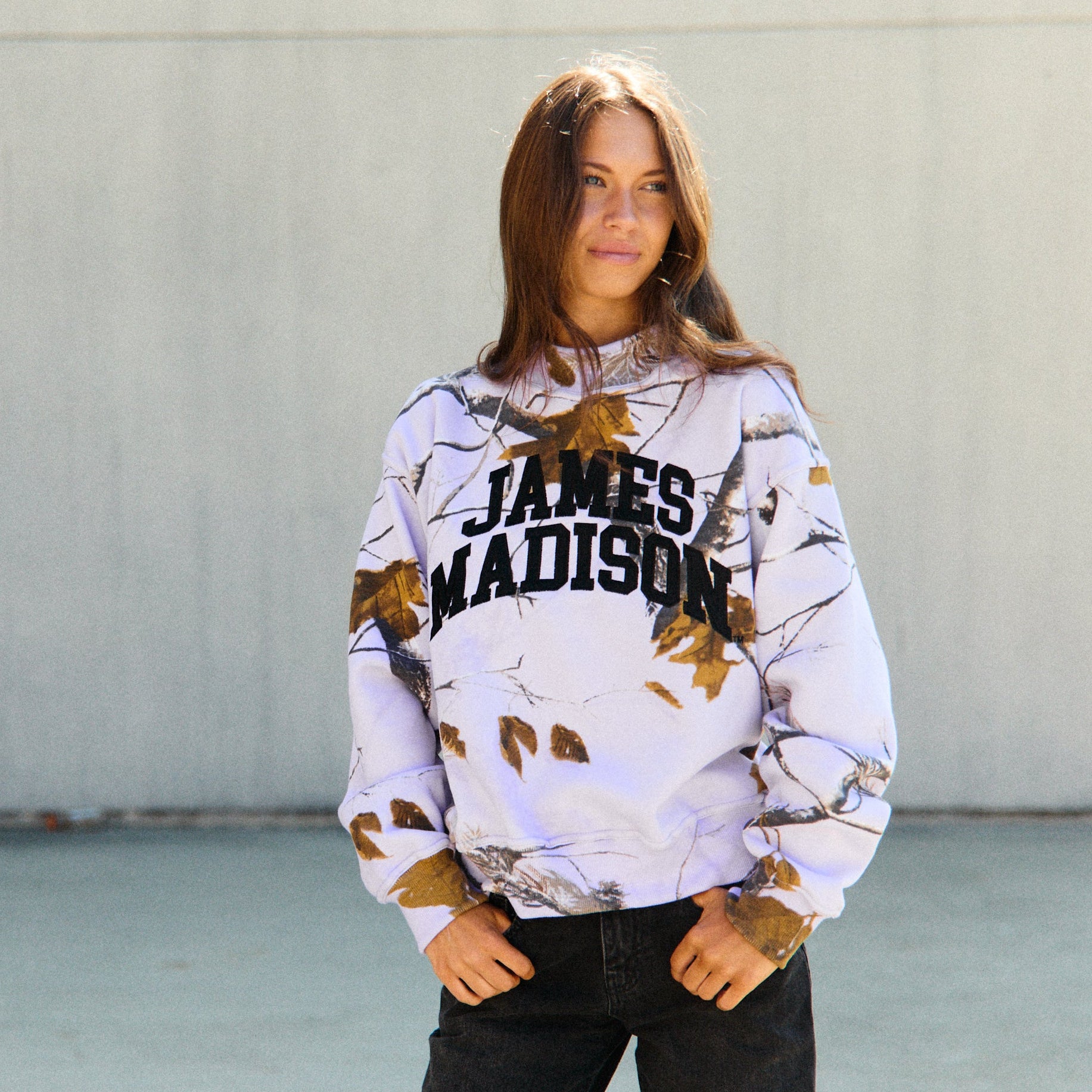 JMU Lavender Camo Mock Neck Sweatshirt