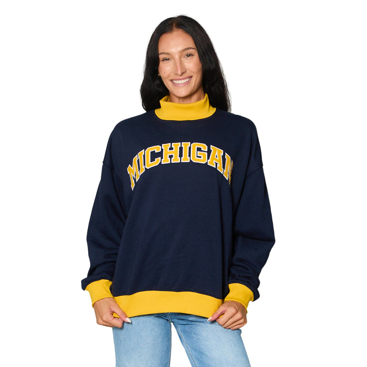 University of Michigan Two Tone Mock Neck Sweatshirt