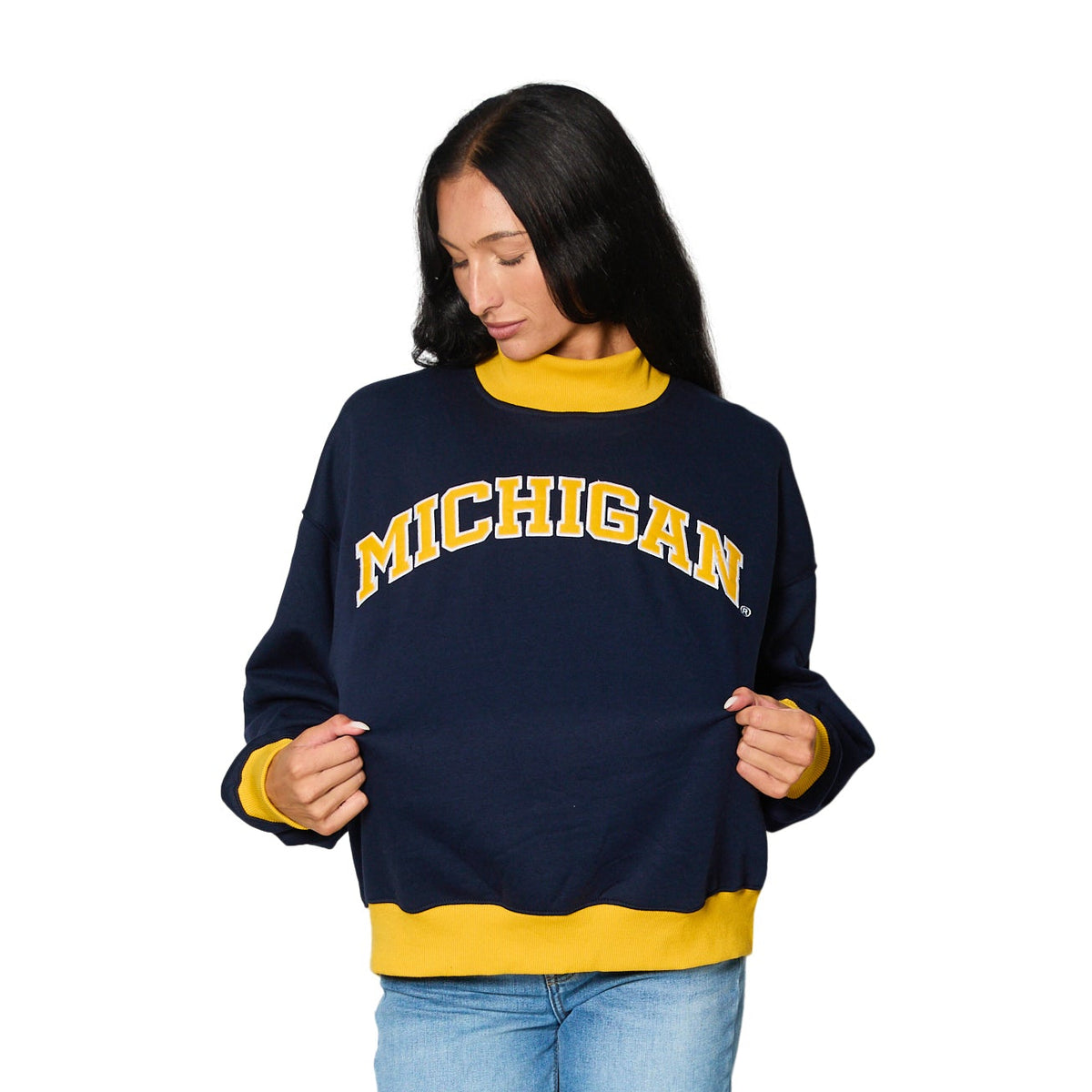 University of Michigan Two Tone Mock Neck Sweatshirt