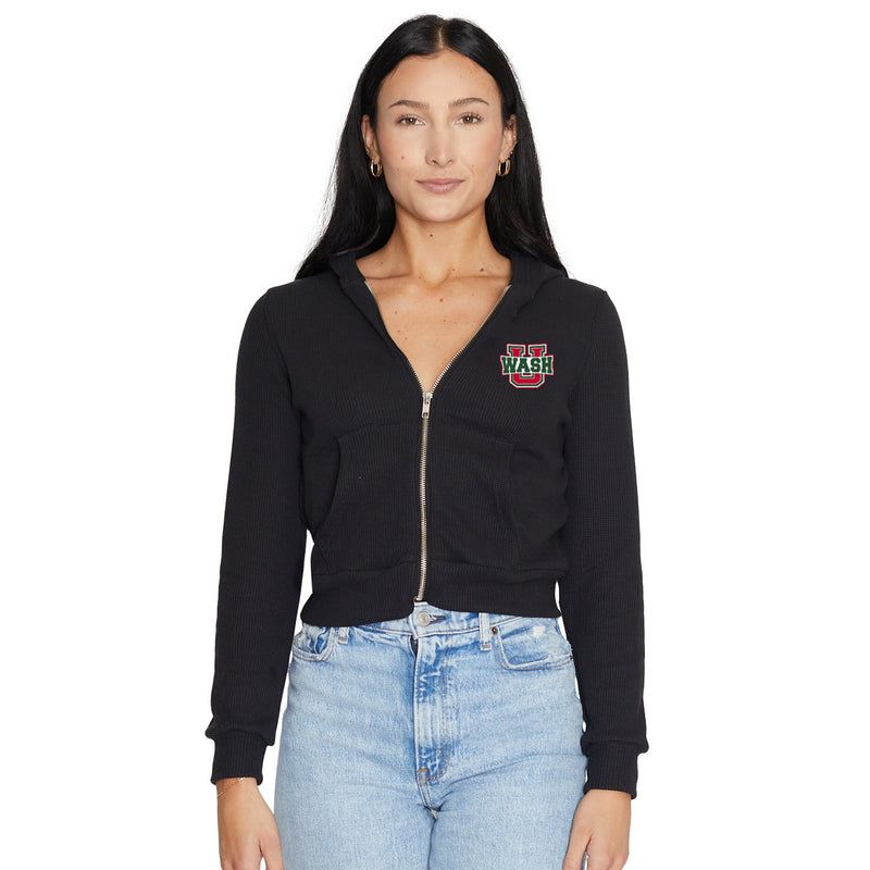 WashU Waffle Knit Zip Up Hoodie