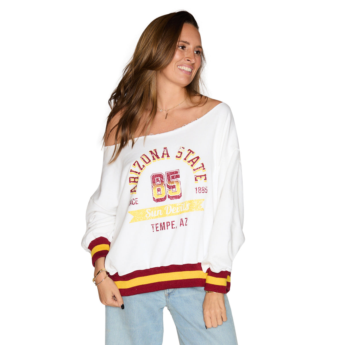 Arizona State ASU Vintage Off the Shoulder Sweatshirt – lojobands