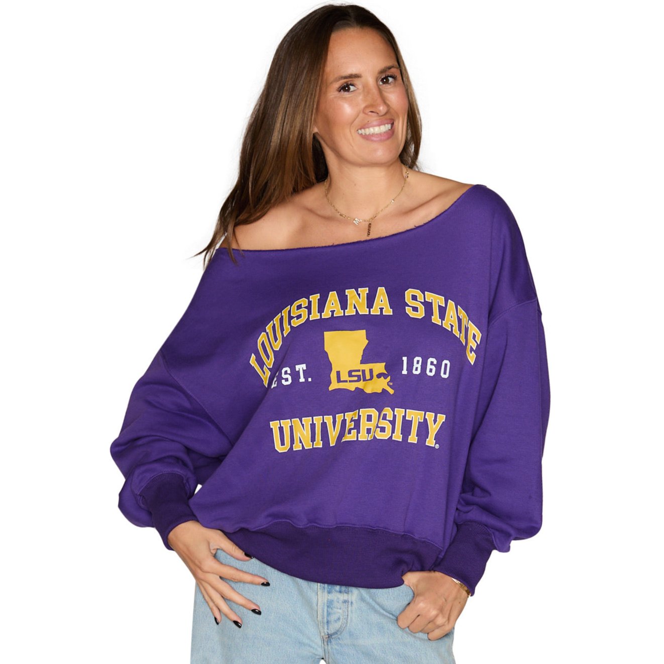 LSU Off the Shoulder Sweatshirt – lojobands