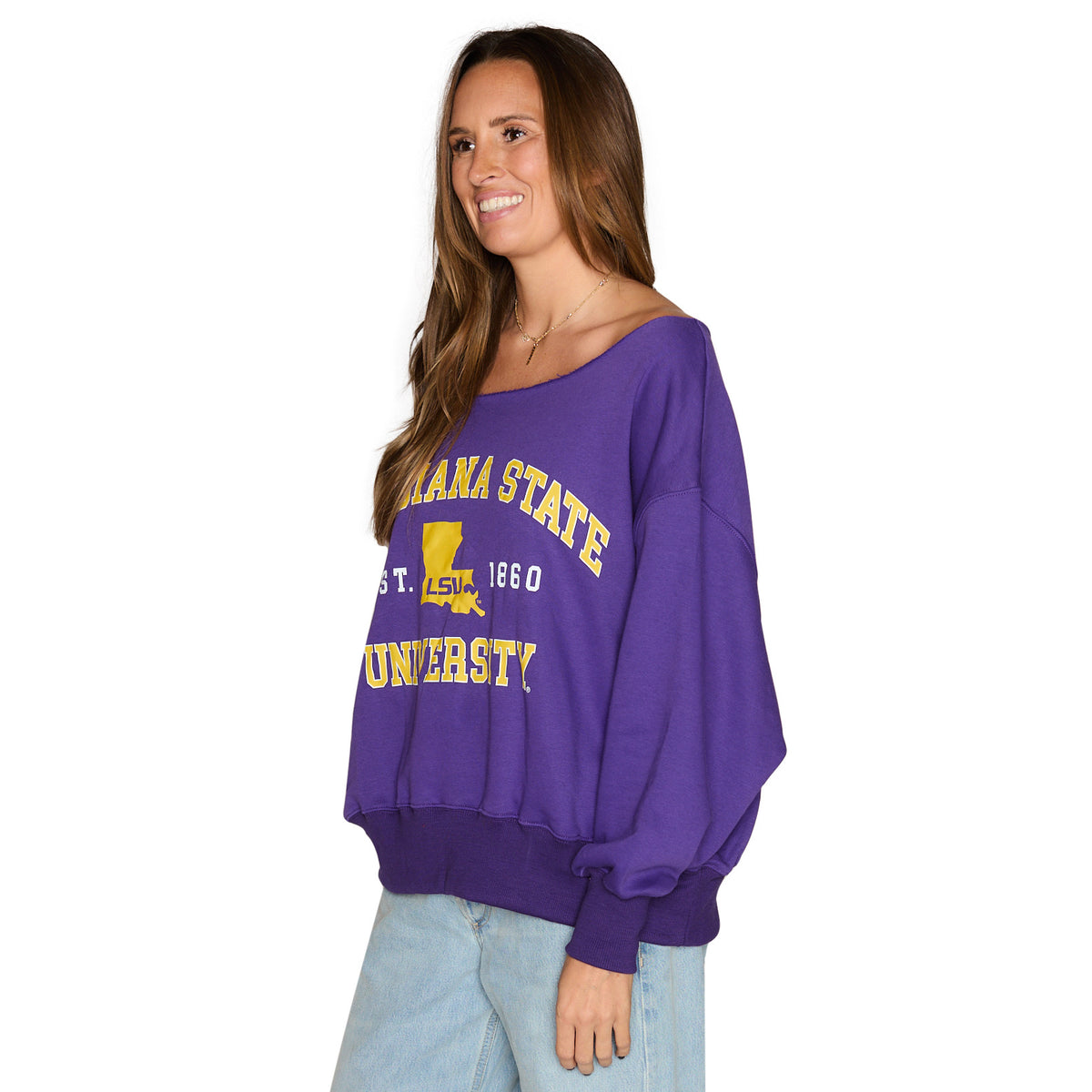 LSU Off the Shoulder Sweatshirt – lojobands - Main Image