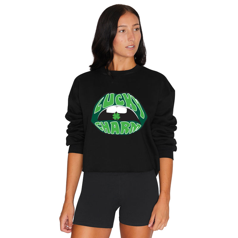 Lucky Charm Lips Black Crewneck