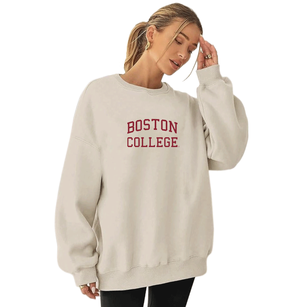 Boston College Embroidered Taupe Crewneck