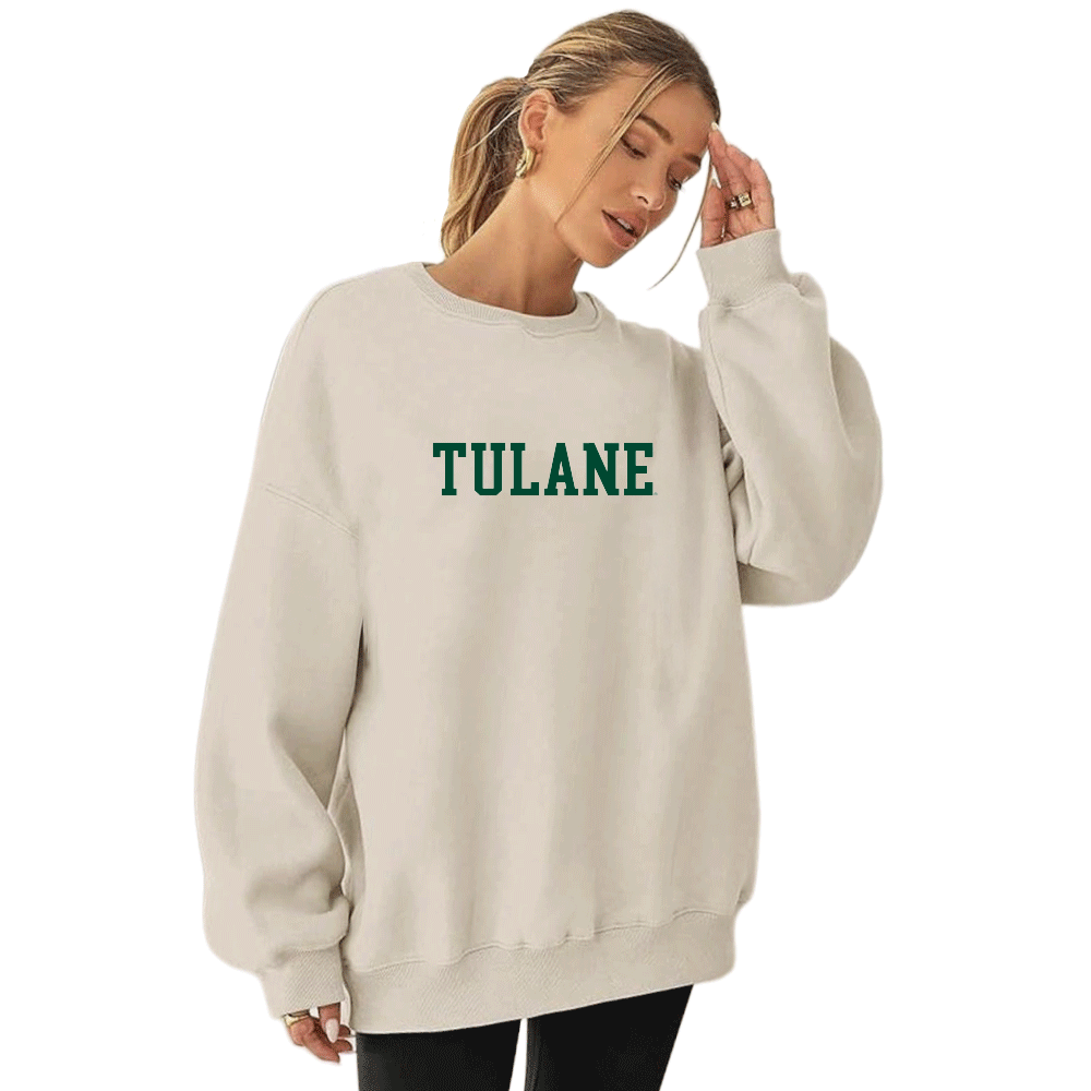 Tulane Embroidered Taupe Crewneck