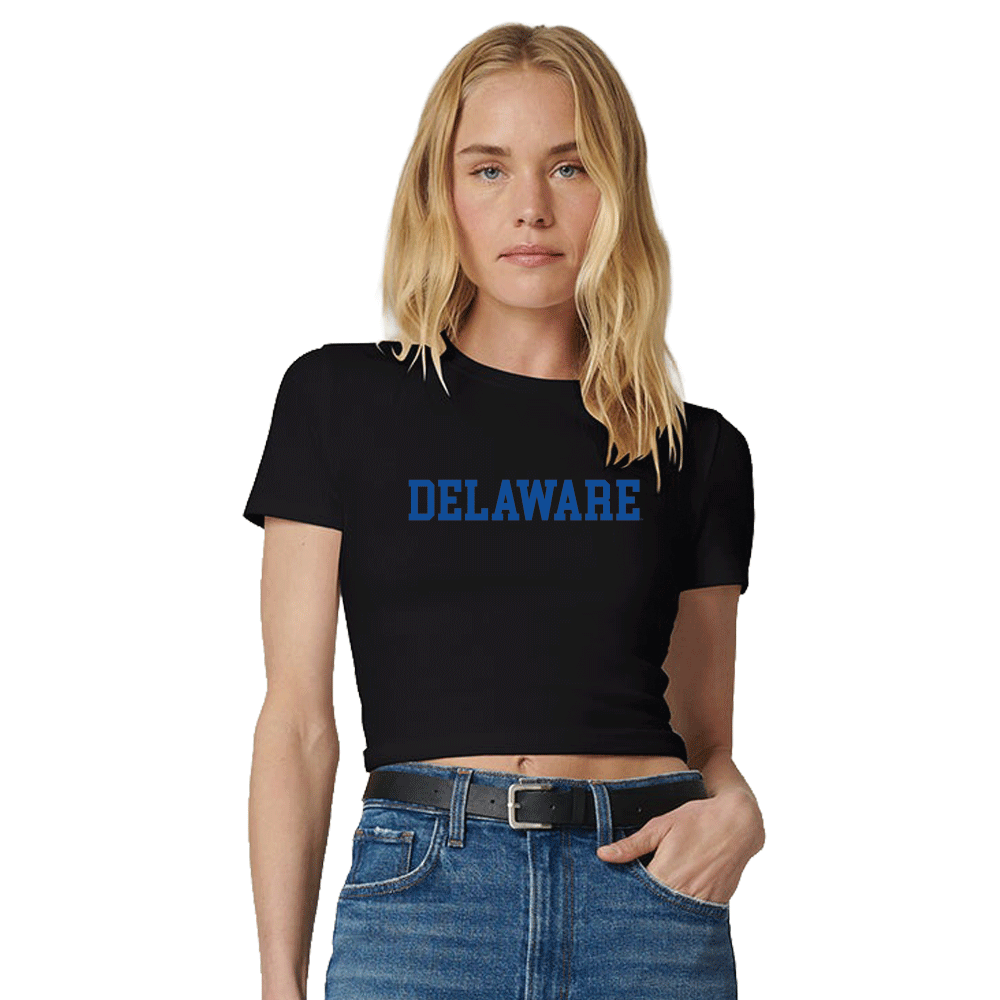 Delaware Black Embroidered Baby Tee