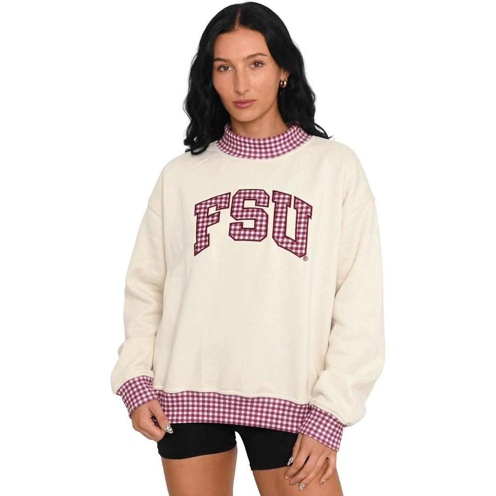Florida State Gingham Trimmed Mock Neck Sweatshirt