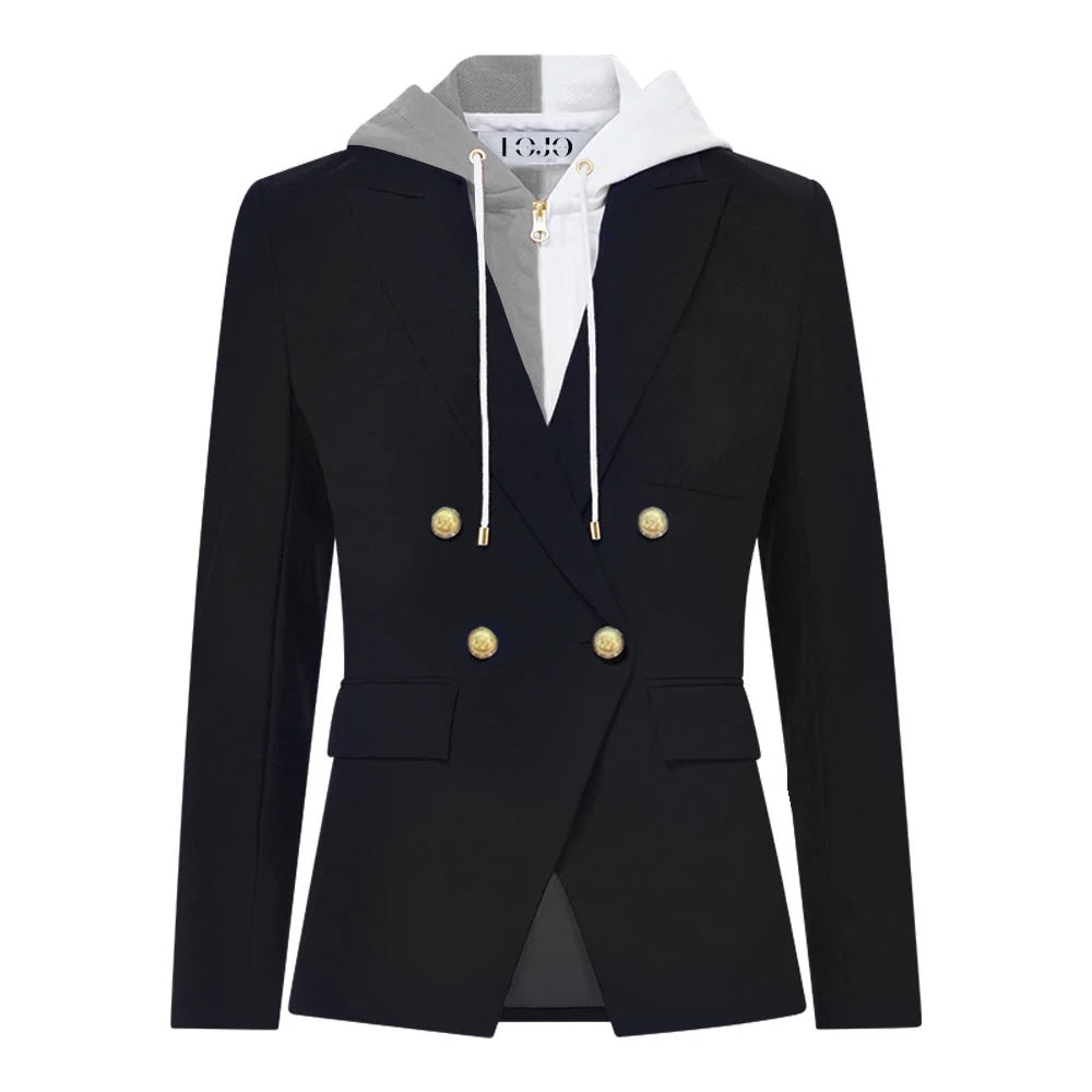 Gray & White Hooded Blazer Jacket