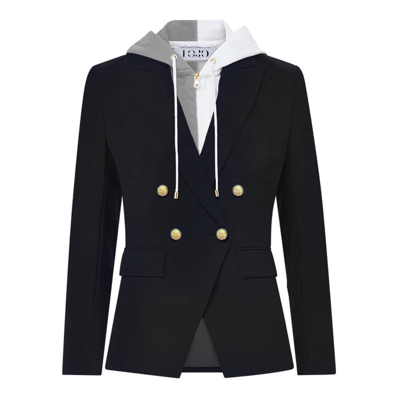 Gray & White Hooded Blazer Jacket