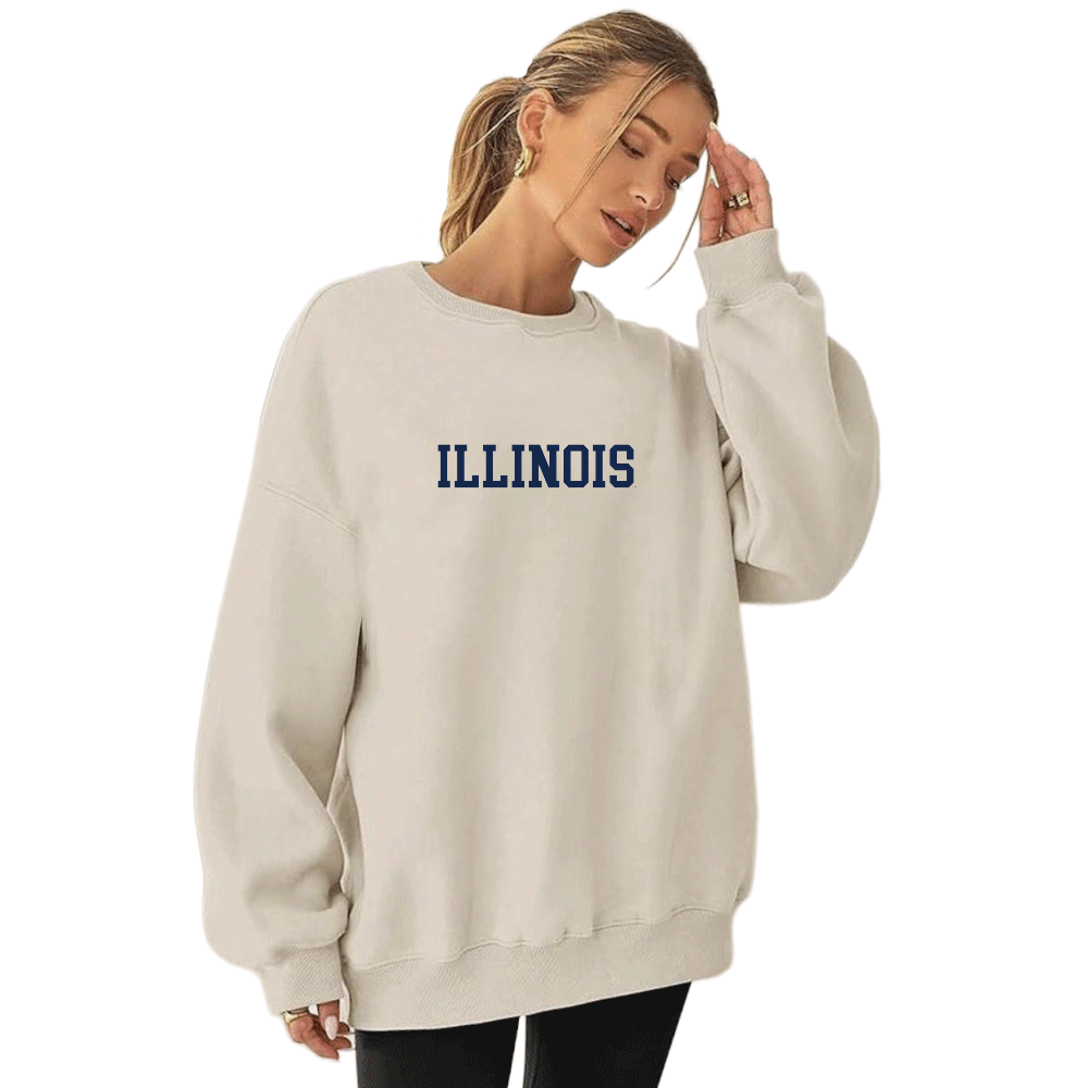 Illinois Fighting Illini Embroidered Taupe Crewneck