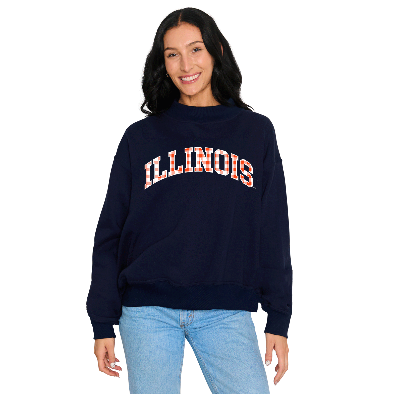 Illinois Fighting Illini Gingham Mock Neck Sweatshirt