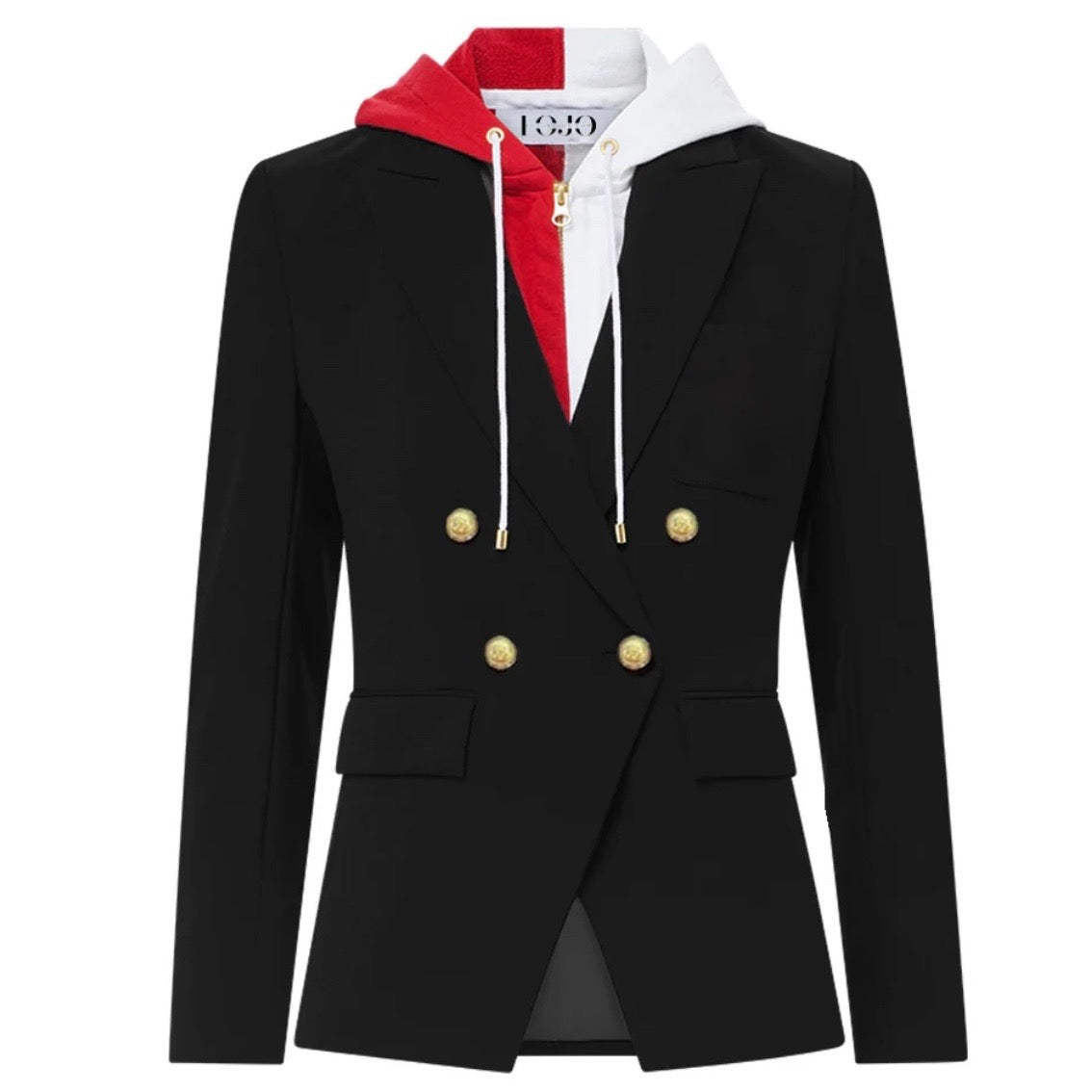 Red & White Hooded Blazer Jacket