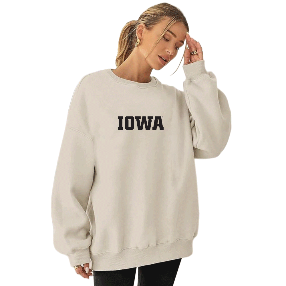 Iowa Hawkeyes Embroidered Taupe Crewneck