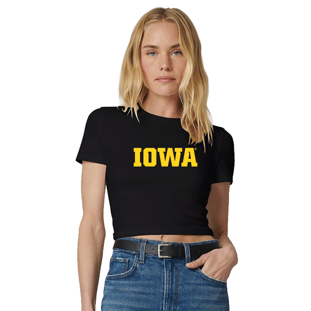 Iowa Hawkeyes Black Embroidered Baby Tee