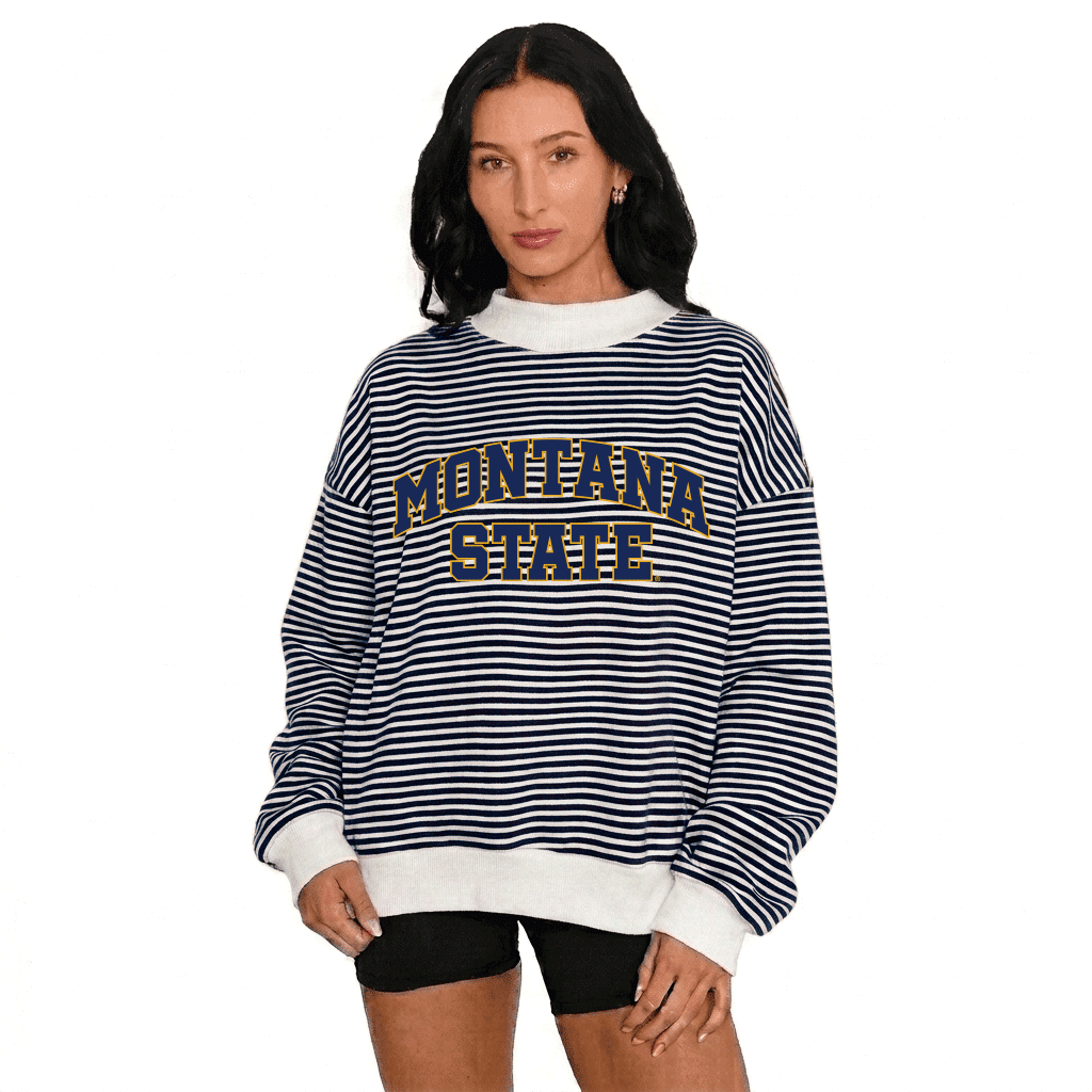 Montana State Navy Striped Mock Neck Sweatshirt