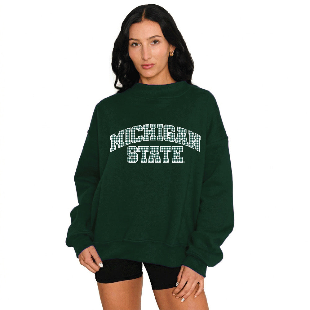 Michigan State Gingham Mock Neck Sweatshirt