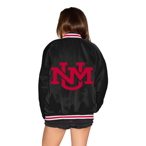 New Mexico Lobos Black Satin Letterman Bomber Jacket