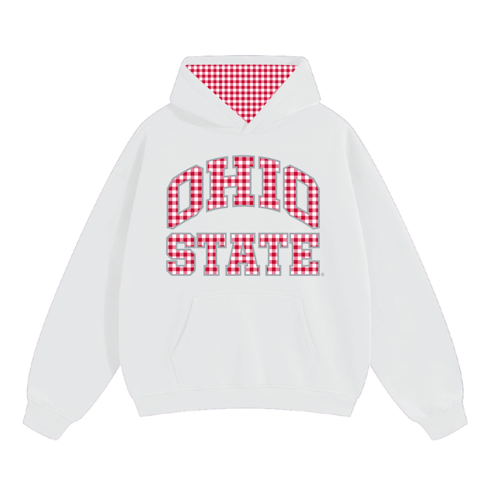 Ohio State OSU Buckeyes White Gingham Hoodie