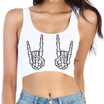 Skeleton Rock On White Crop Tank Top