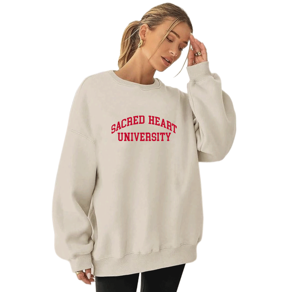 Sacred Heart Pioneers Embroidered Taupe Crewneck