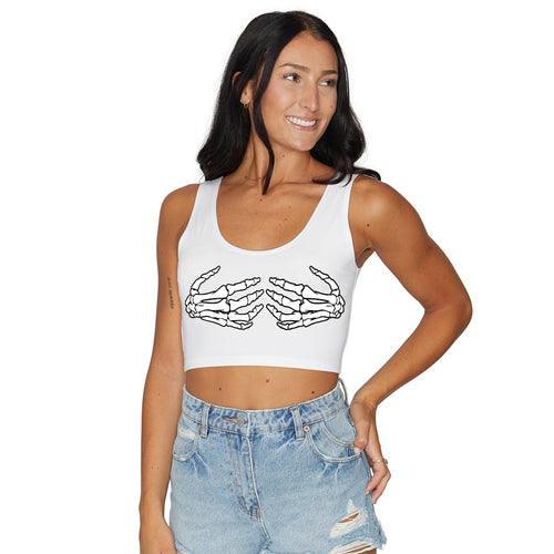 Skeleton White Crop Tank Top