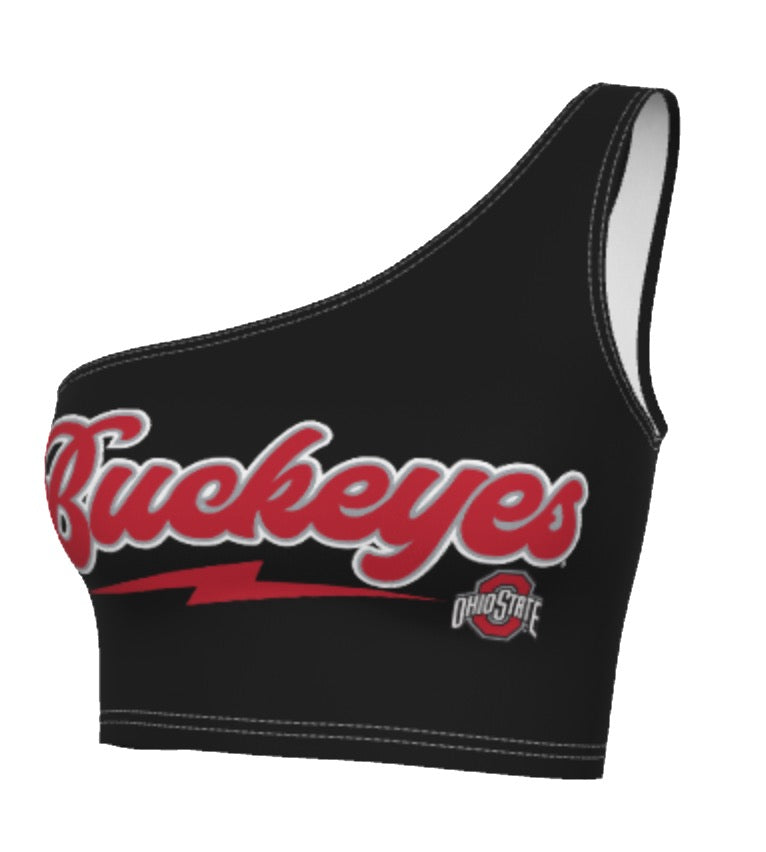 Ohio State OSU Buckeyes Lightning Black Shoulder Top