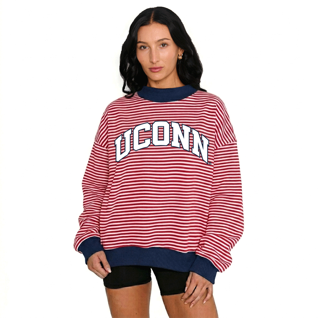 UConn Striped Mock Neck Sweatshirt