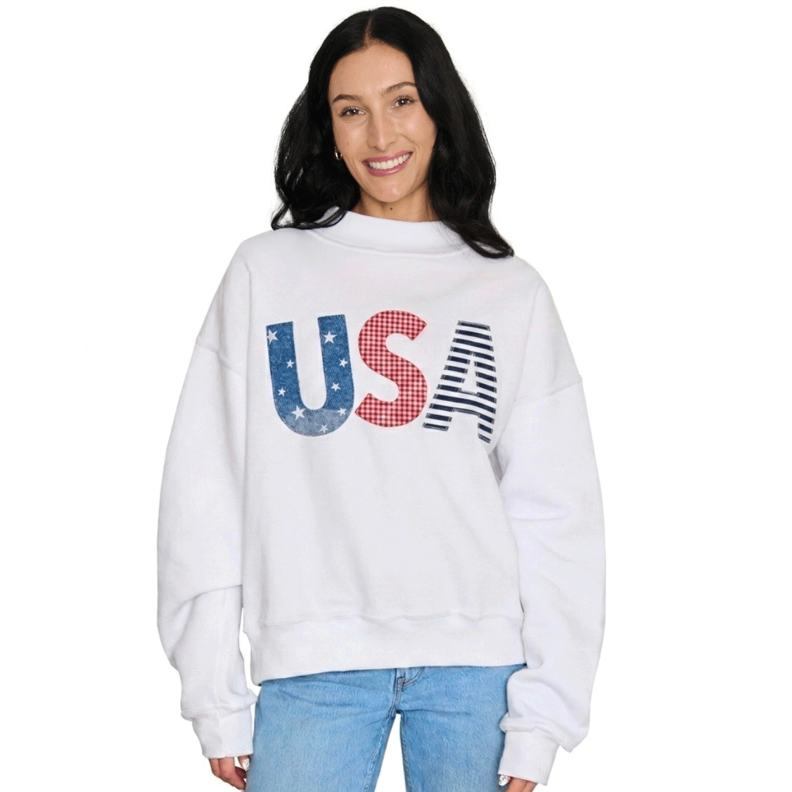 USA White Mock Neck Sweatshirt