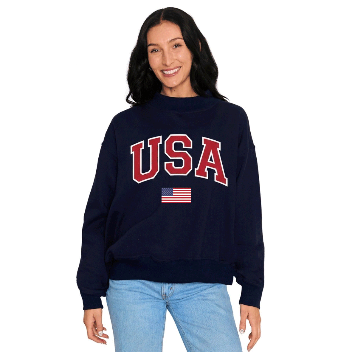 USA Navy Blue Mock Neck Sweatshirt