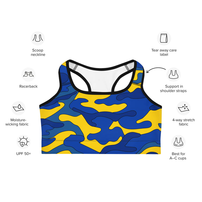 Blue & Yellow Camo Sports Bra