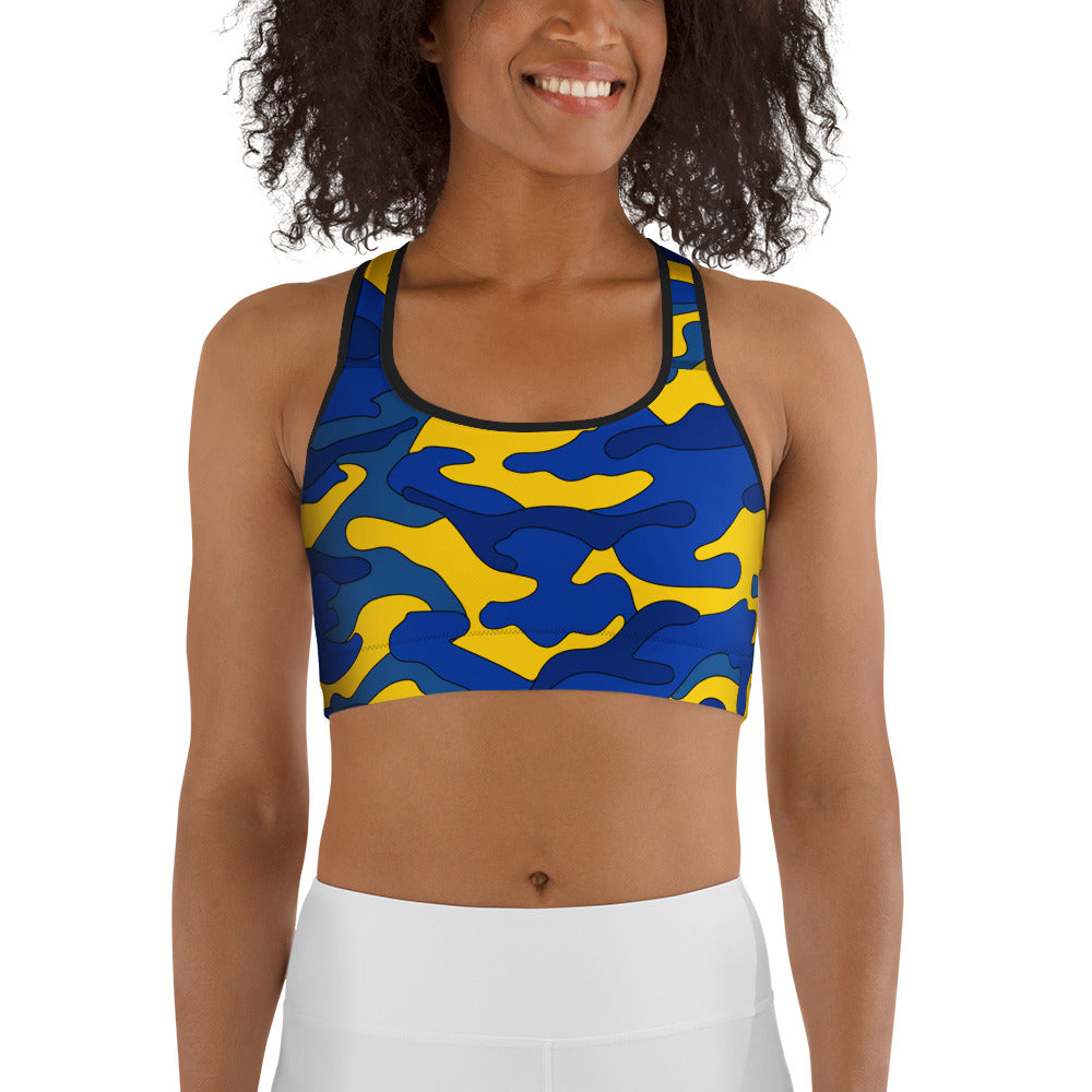 Blue & Yellow Camo Sports Bra