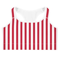 Red & White Striped Sports Bra