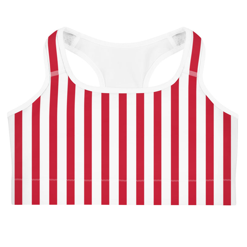 Red & White Striped Sports Bra