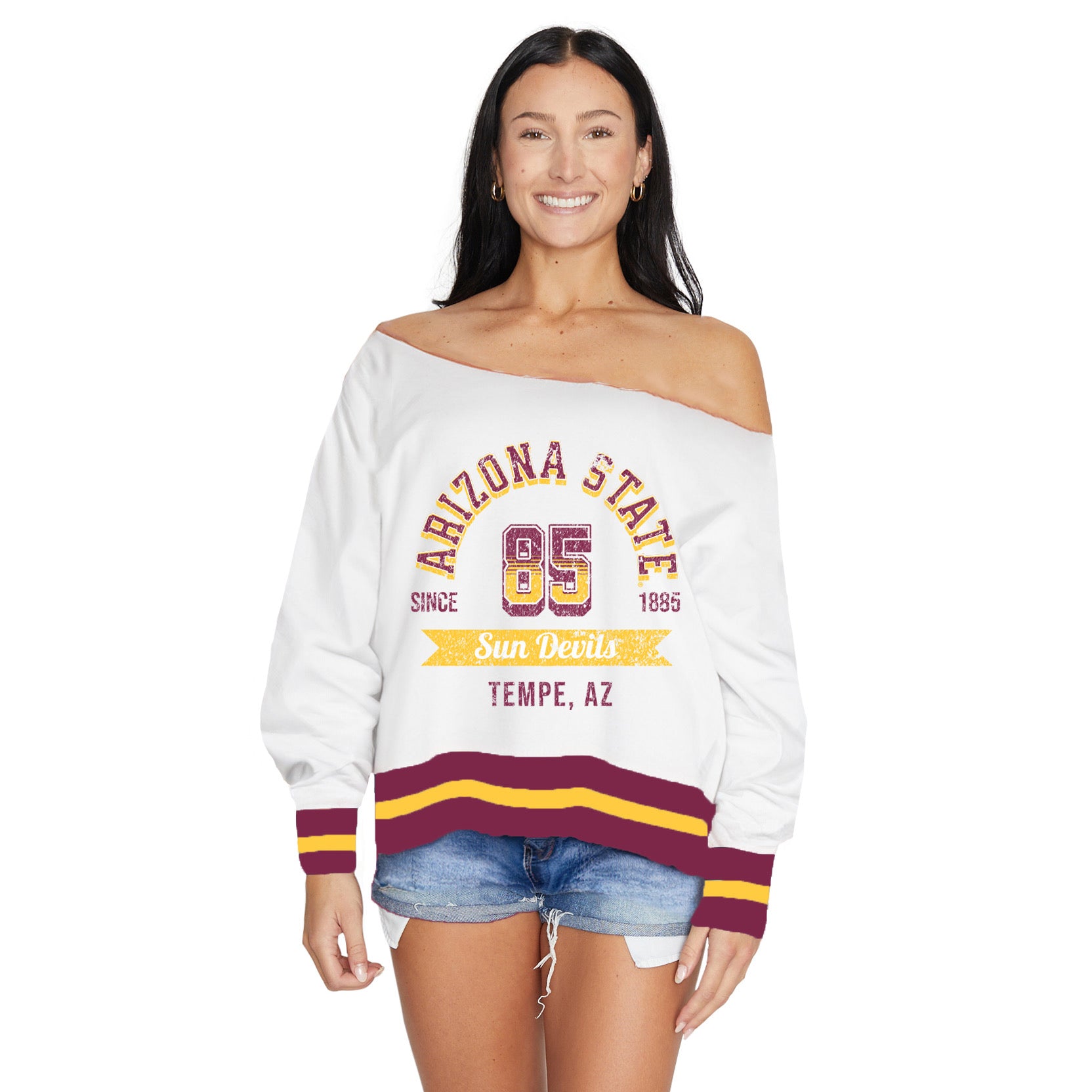 asu☆ Arizona State ASU Vintage Off the Shoulder Sweatshirt