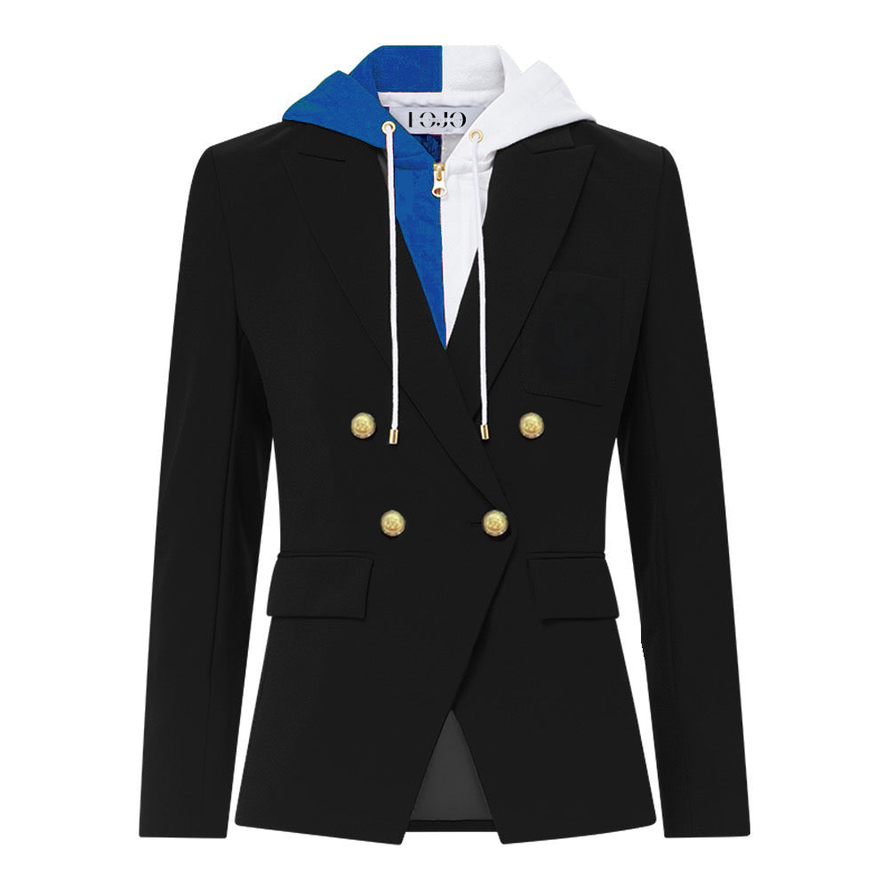 Blue & White Hooded Blazer Jacket