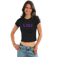 LSU Black Embroidered Baby Tee