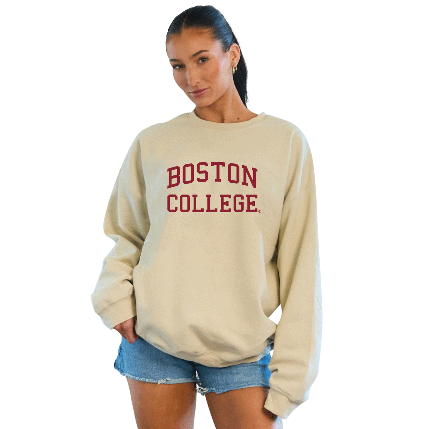 Boston College Embroidered Taupe Crewneck