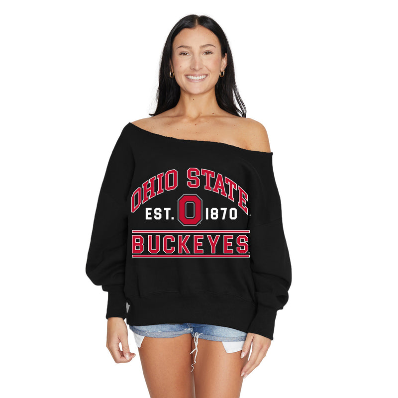 Ohio State OSU Buckeyes Black Off the Shoulder Sweatshirt