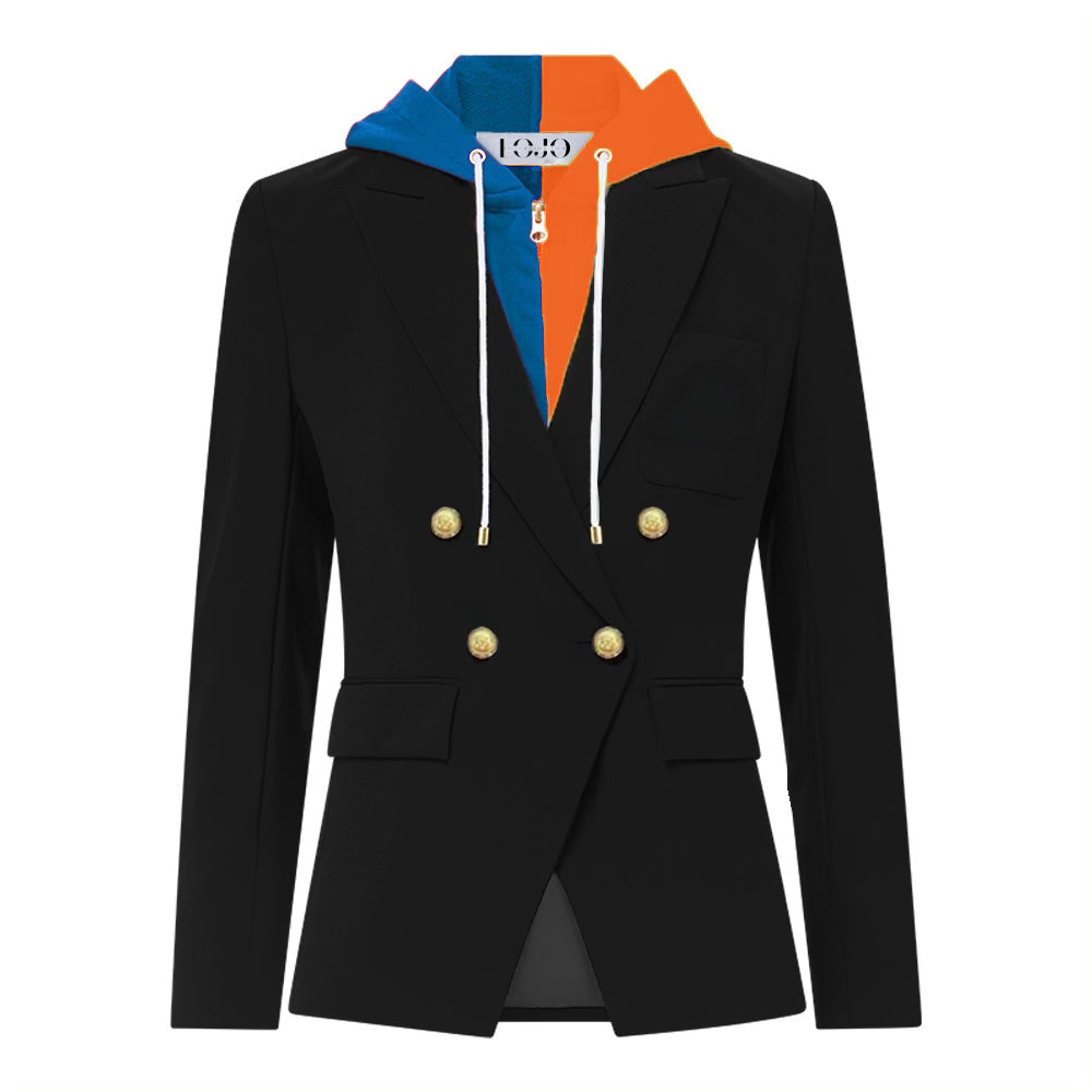 Blue & Orange Hooded Blazer Jacket