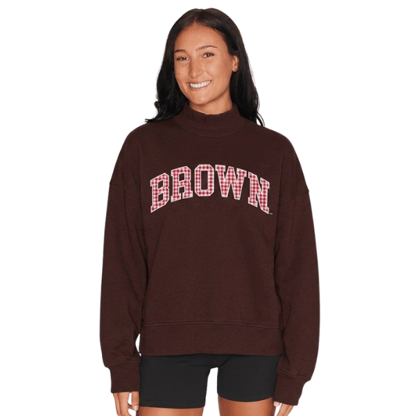 Brown University Gingham Mock Neck Sweatshirt