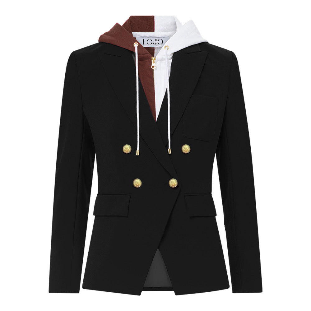 Brown & White Hooded Blazer Jacket